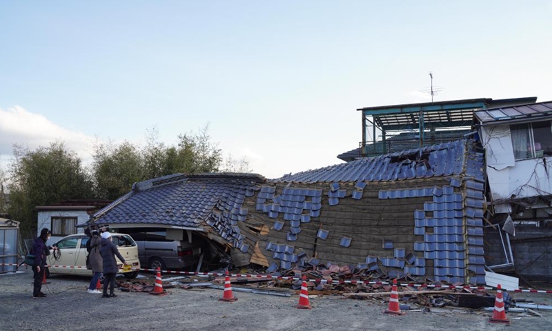 Photo taken on March 17, 2022 shows a damaged house after an earthquake at Kunimi-machi, Fukushima Prefecture, Japan. A 7.3-magnitude earthquake hit northeastern Japan on late Wednesday night. (Xinhua/Zhang Xiaoyu)